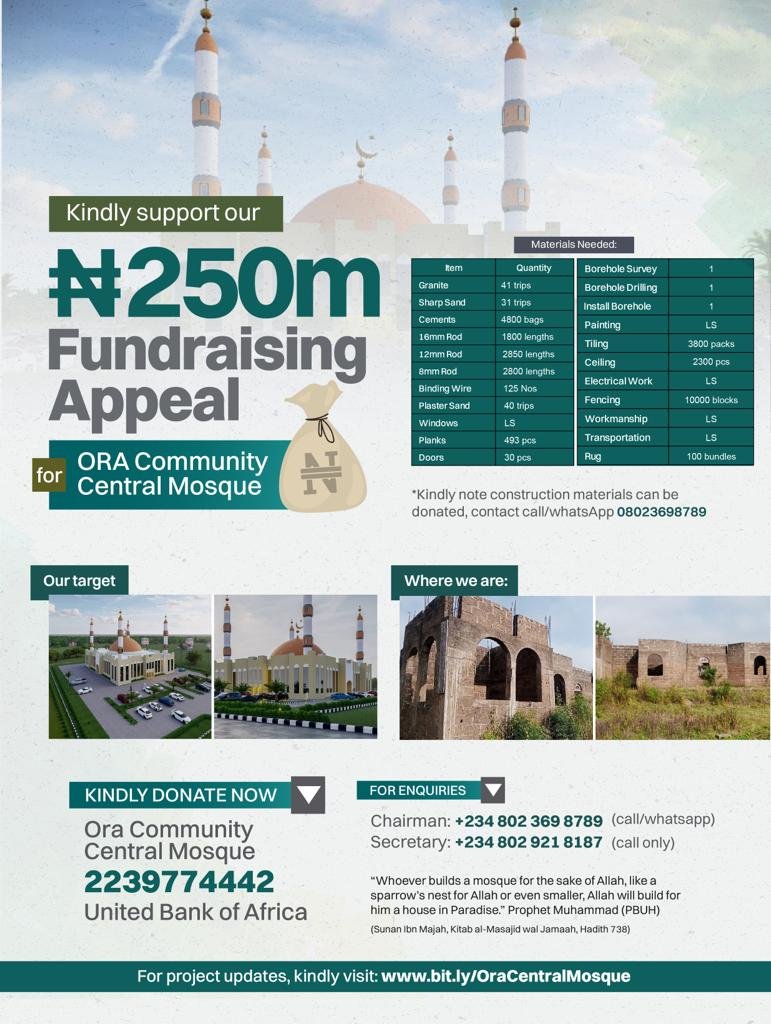 Kwara Community seeks financial assistance to complete Central Mosque building